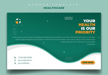 Landscape Social media template in Green and white with wavy design. Healthcare social media template design.