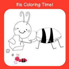 Coloring insect worksheet page. Educational printable coloring worksheet for children. Black and white vector illustration. Motor skills education.