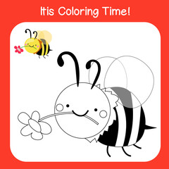 Coloring insect worksheet page. Educational printable coloring worksheet for children. Black and white vector illustration. Motor skills education.