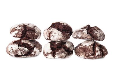 Tasty chocolate brownie cookies isolated on white background