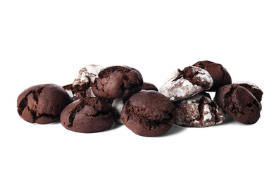 Tasty chocolate brownie cookies isolated on white background
