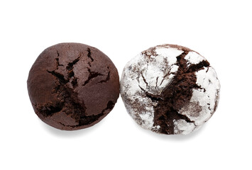 Tasty chocolate brownie cookies isolated on white background