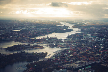 stockholm sunset from helicopter