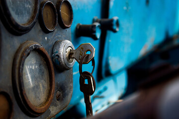 old keys in the ignition of the car