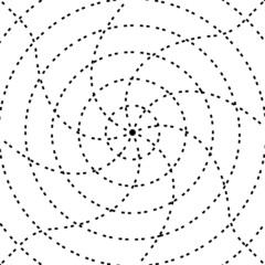 Black twisted circle dotted line radar on the white background. Vector illustration.	