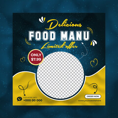 Restaurant food social media post design promotional ads template