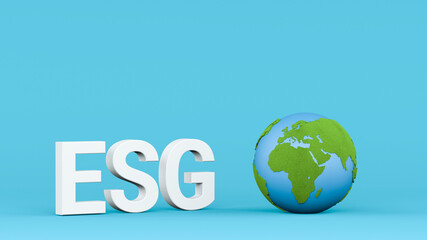 ESG concept background. Environmental Social Governance Principle in business for development. 3d inscription ESG with the globe of the Earth on a blue background
