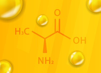 Alanine chemical formula. Alanine 3D Realistic chemical molecular structure
