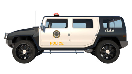 4x4 all-terrain police car 1- Lateral view white background alpha png 3D Rendering Ilustracion 3D	