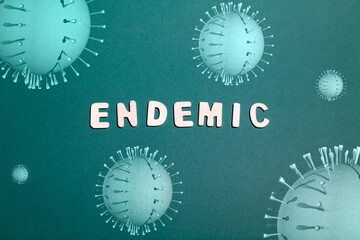 endemic sign on green background with 3d viruses