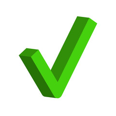 3d check mark. Green check mark. Vector 3d check mark isolated on white background.