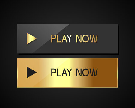 Two golden buttons Play now. VIP luxury button Play. Vector illustration.