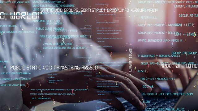 Conceptual programming and coding of future software . 3D render computer graphic .