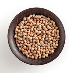 Uncooked chickpea in ceramic bowl isolated on white background with clipping path