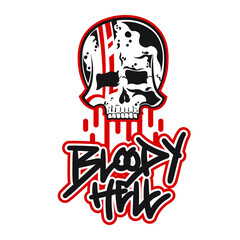 Skull Head with Bloody Hell Tagline for Apparel Design especially for T shirt, jacket, hoodie, sweater or anything 