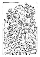 Flower coloring page. Magic garden. Art therapy. Background with flowers for coloring.