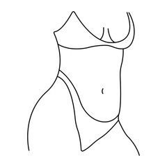 Woman body Swimsuit Bikini Bra Vector art. Black and white. White background. Line drawing.