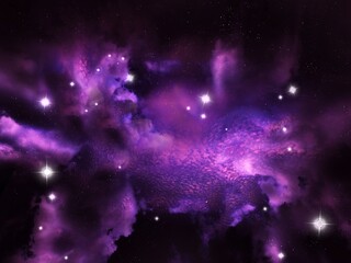 Interstellar nebula in space, star clusters. Colorful starry night sky. The birth of stars in the galaxy. 