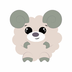 Cute cartoon round Ram. Draw illustration in color