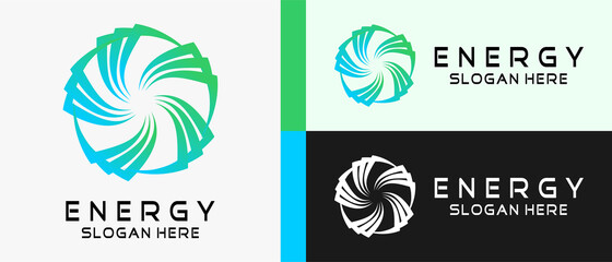 energy logo design template with creative abstract concept of rotating art in the form of a vortex in a circle. premium vector logo illustration