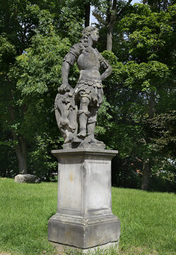 Klasterec nad Ohri, Czech Republic - Statue of baroque sala terrena with a gloriette in the palace grounds, which has Jan Brokof's carvings from the 1680.