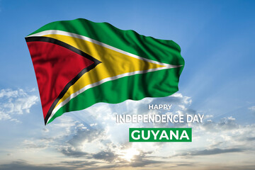 Guyana independence day card with flag