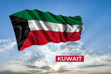 Kuwait independence day card with flag
