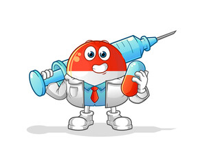 indonesian flag doctor holding medichine and injection