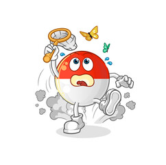 indonesian flag catch butterfly illustration. character vector