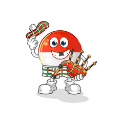 indonesian flag scottish with bagpipes vector. cartoon character