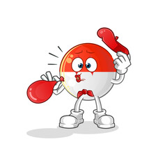 indonesian flag pantomime blowing balloon. cartoon mascot vector