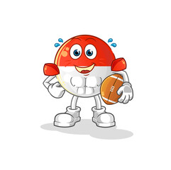 indonesian flag playing rugby character. cartoon mascot vector