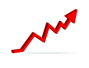 Growing business 3d arrow on white, Profit red arrow, Vector illustration.Business concept, growing chart. Concept of sales symbol icon with arrow moving up. Economic Arrow With Growing Trend.