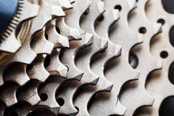 Stars and teeth of a bicycle cassette close-up