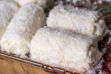 Traditional Turkish desserts; palace wrap with coconut (Turkish name; Saray wrap or Saray sarmasi)