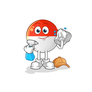 Indonesian Flag Cleaner Vector. Cartoon Character