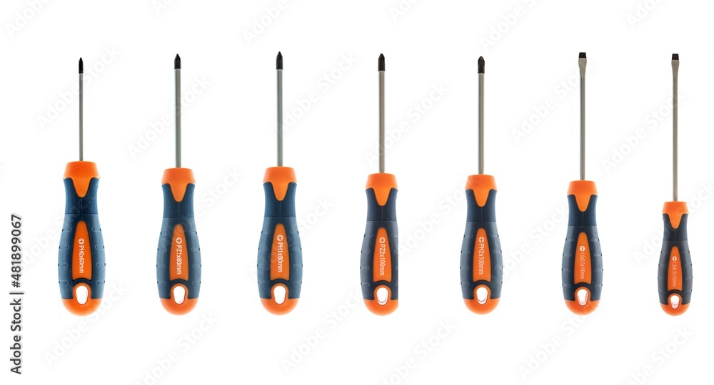 Wall mural Screwdriver set isolated on white background. Repair and construction tool, design element.