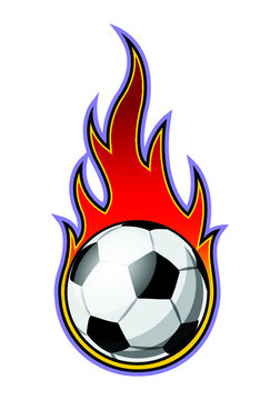 Football soccer ball with fire flame graphic vector illustration