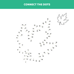 Connect the dots for a maple leaf. Worksheet for kids.