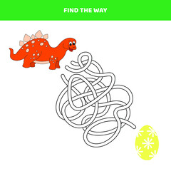 Find the way with a cute cartoon baby dinosaur. Educational game for kids.
