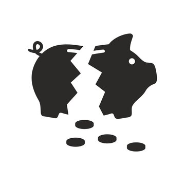Broken piggy bank icon. Savings. Finance. Budget. Vector icon isolated on white background.