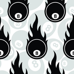 Seamless pattern with billiard pool 8 ball icon and flame © Artoholics