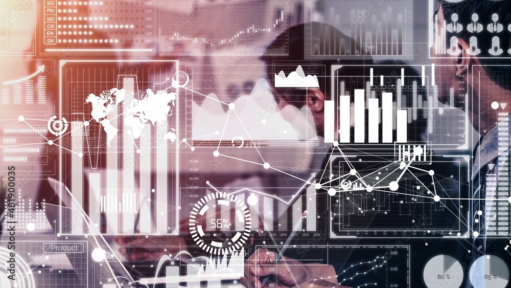 Poster conceptual business dashboard for financial data analysis . 3d render computer graphic .