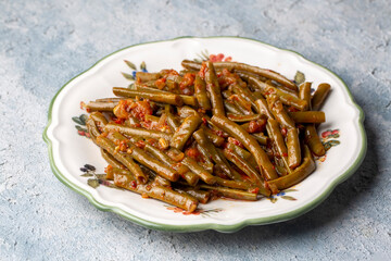 Traditional delicious Turkish food; fresh green black eyed peas food (Turkish name; Zeytinyagli yesil taze borulce or acebek)