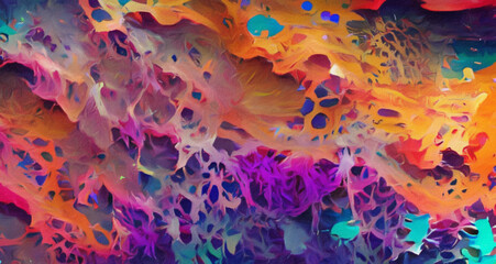 Abstract art interior decor design wall print. Canvas abstract psychedelic crazy modern painting. Drawing digital texture background pattern. Faded colors and vibrant design. Web banner, poster, card