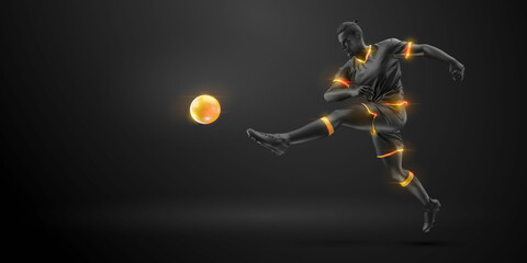 football soccer player man in action isolated black background. Vector illustration © Yevheniia