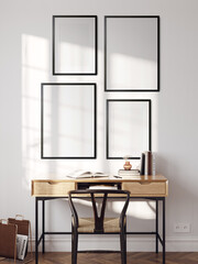 Sunny interior. living room. Frame mockup. Poster mockup. 3d rendering, 3d illustration