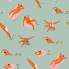 People having fun in swimming pool seamless pattern in vector. Vector illustration