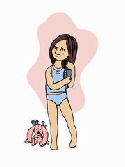 Children's activities and hygiene. The girl combs her hair. Trendy vector illustration in delicate shades.