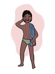 Children's activities and hygiene. The boy brushes his teeth. Trend vector illustration.